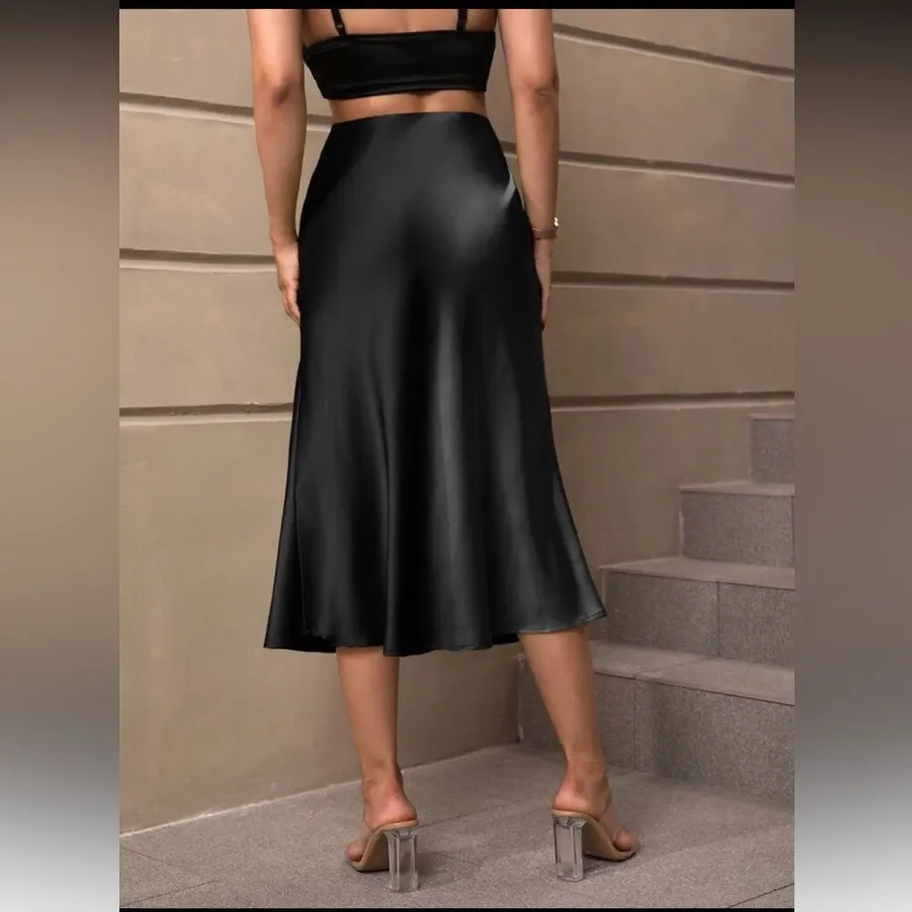 Shein Solid Midi Black Skirt Size XS